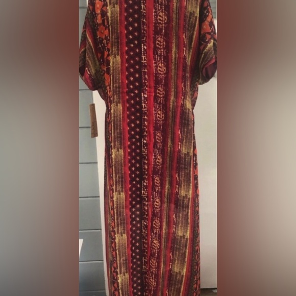 Kersh boho style print maxi with kimono sleeve plunging neckline maxi, NWOT Lrg. - Picture 8 of 10